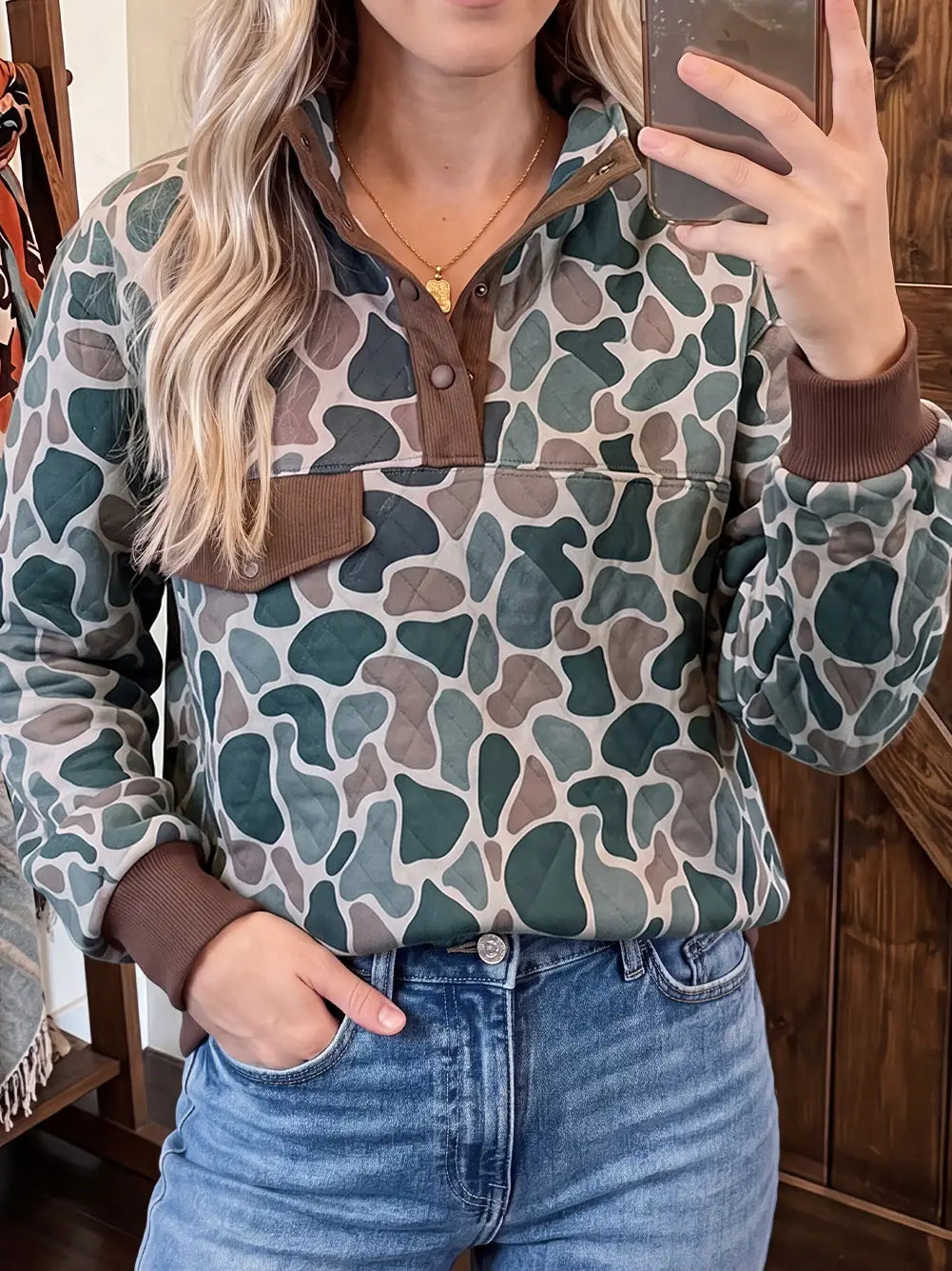 Camo Quarter-Button Up Pullover
