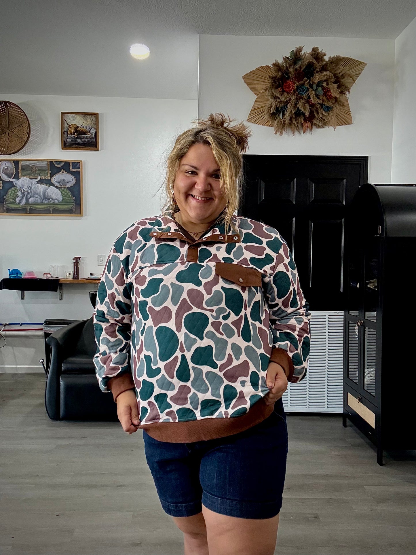 Camo Quarter-Button Up Pullover